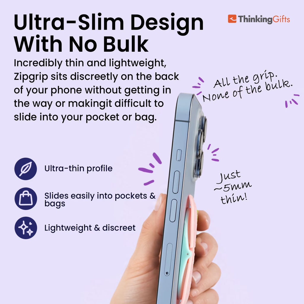 Zipgrips | Universal Phone Grip & Stand | Ultra-Thin & Wireless Compatible