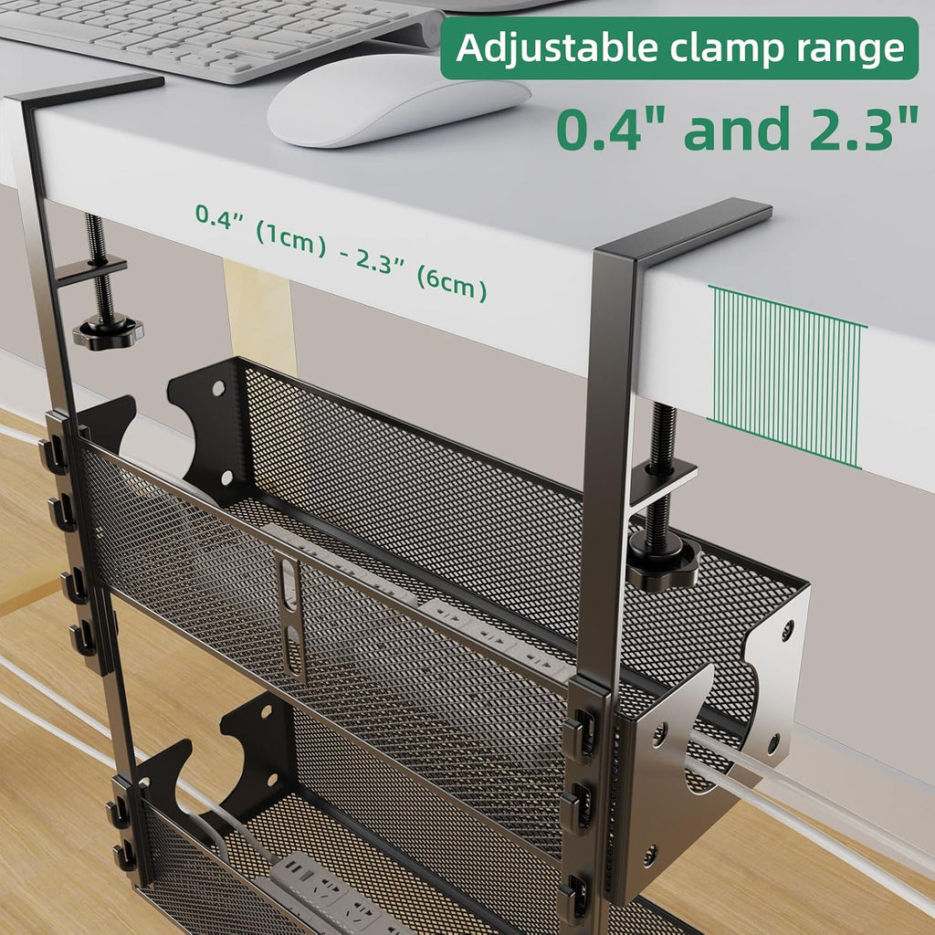 Multi-Model under Desk Cable Management 2 Pack Metal under Desk Wire Management Tray Clamp Mount under Table Cord Management No Damage the Desk