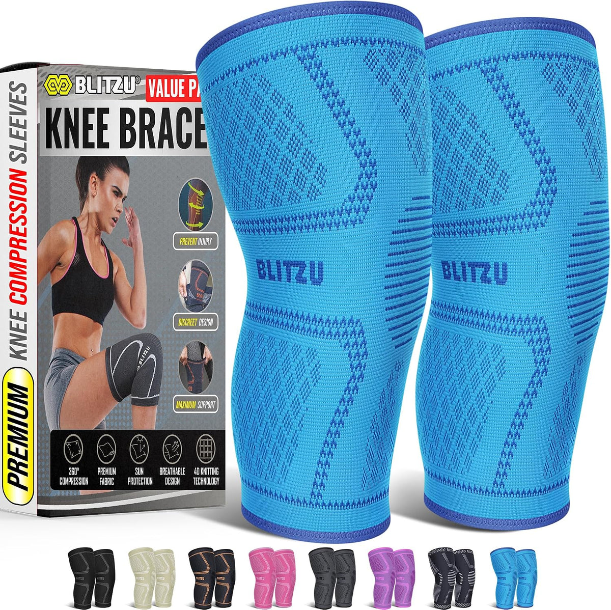 Knee Brace Men & Women, Knee Compression Sleeve Support Wrap Tendonitis L