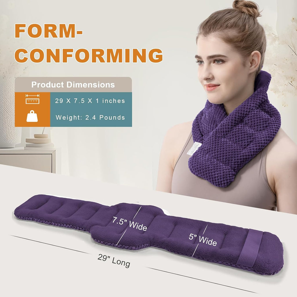 Microwavable Heating Pads for Neck and Shoulders Pain Relief Microwave Heat Pack Versatile Weighted Moist Heated Neck Wrap Reusable Herbal Nature Calming Beanbag Warm Compress 29X7 in 2.4Pounds