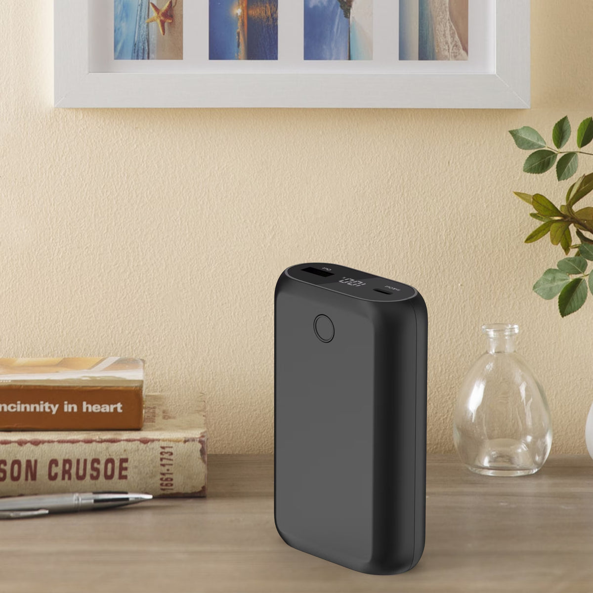 10,000 Mah Portable Powerbank with Built-In USB-C and Lighting Cables, Fast Charge, LED Readout, MFI Certified, Black