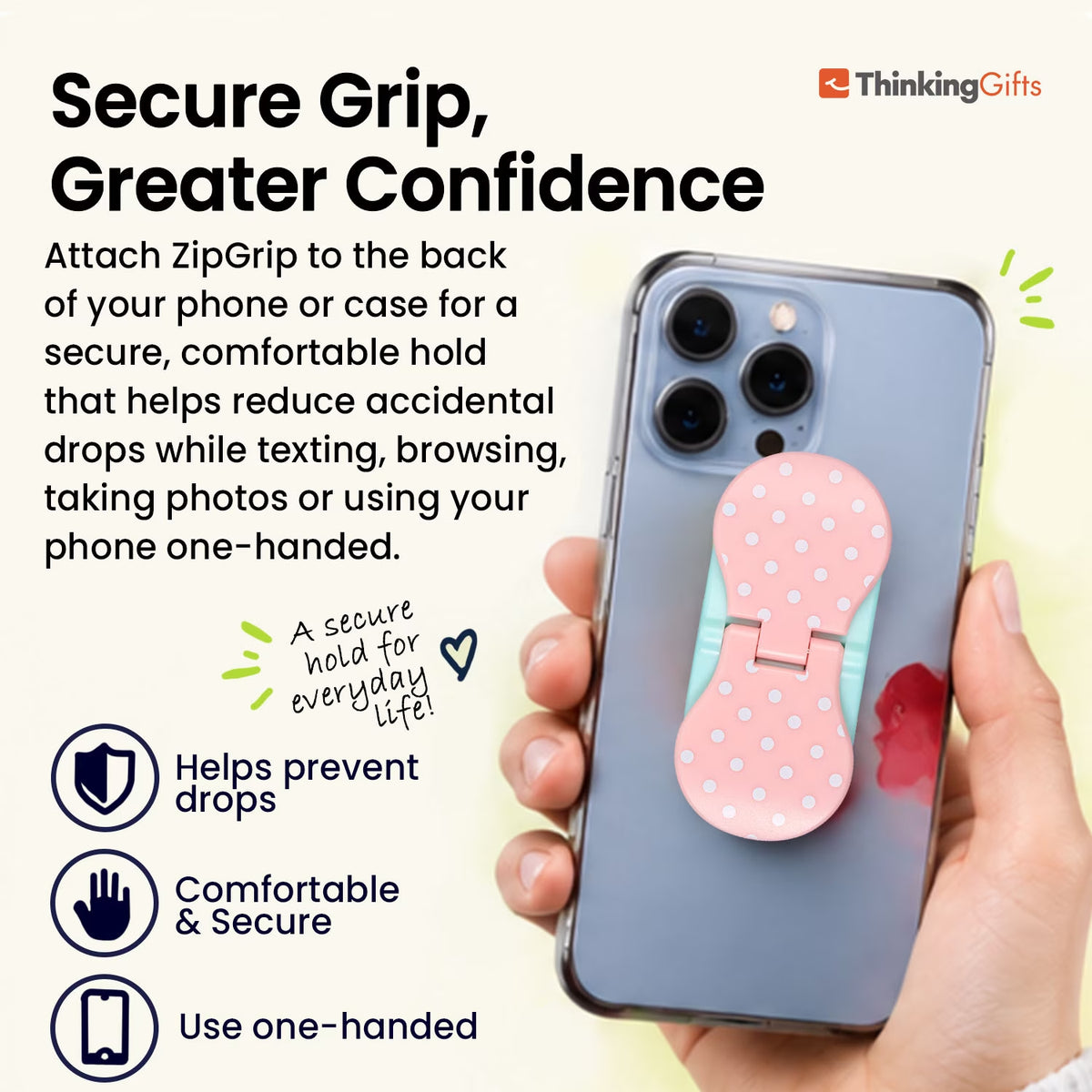 Zipgrips | Universal Phone Grip & Stand | Ultra-Thin & Wireless Compatible