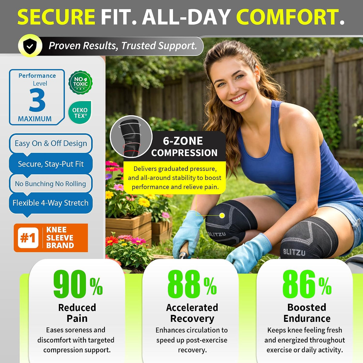 Knee Brace Men & Women, Knee Compression Sleeve Support Wrap Tendonitis L